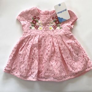 *NEW* Mayoral Lace Dress in Pink Lace with Embroidered Flowers